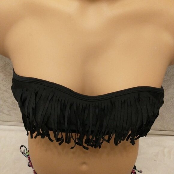 Xhilaration Black Fringe Bikini with Colorful Floral Bottom - Picture 5 of 12